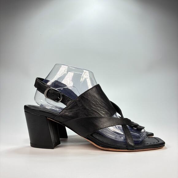 Bernardo Black Leather Adjustable Ankle Strap Block Heel Sandal Womens Size 9.5M - Picture 1 of 10